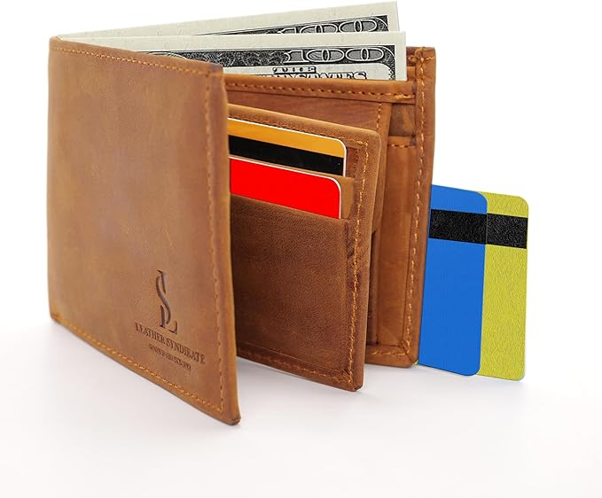 Bifold Wallet for Men with Premium Cowhide Leather Slim Wallet, Minimalist Design, Multiple Card Slots, Stylish Durable Gift-Ready Men’s Wallet (Brown)