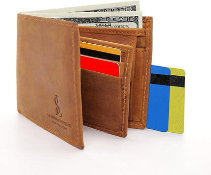 Bifold Wallet for Men with Premium Cowhide Leather Slim Wallet, Minimalist Design, Multiple Card Slots, Stylish Durable Gift-Ready Men’s Wallet (Brown)