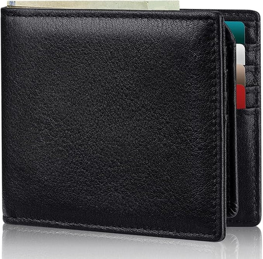Mens Wallet Bifold Genuine Leather RFID Blocking Wallet for Men with 2 ID Windows 11 Card Holders 2 cash pockets 1 Gift Box