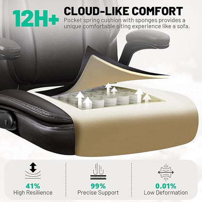 Office Chair, Ergonomic Desk Chair, Executive Leather Office Chairs with Lumbar Support, Adjustable Headrest & Armrests, Big and Tall Computer Chair, PC Chair with Rocking Function