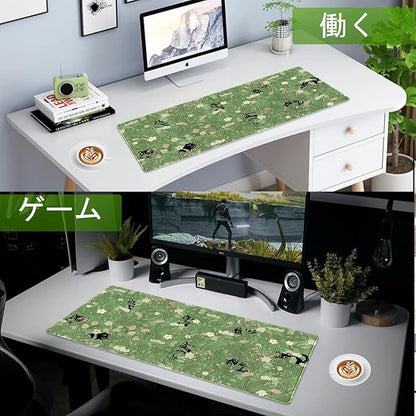 Gaming Mouse Pad XXL Extended Anime Mouse Pad 31.5x11.8 inch, Large Cute Kawaii Big Computer Mouse Mat Desk Pad with Non-Slip Rubber Base and Stitched Edge for Home Office-Cat in Grass