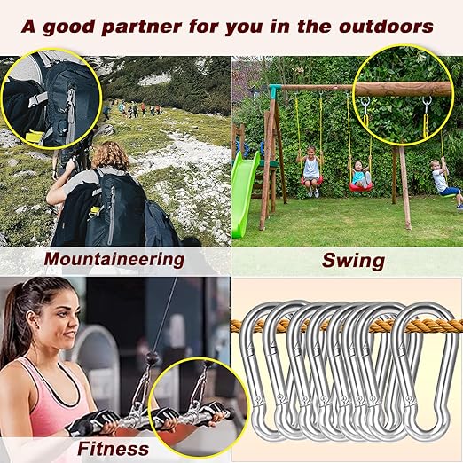 Carabiner, Heavy Duty Galvanized Steel Spring Snap Hook Carabiner Clips with 260LBS Holding Capacity, Ideal for Outdoor, Hammock, Swing and Travel (M6 2.4Inch, 200PCS)