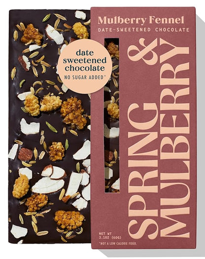Spring & Mulberry Dark Chocolate Bars – Healthy Chocolate, Date-Sweetened - Mulberry Fennel 12 Pack