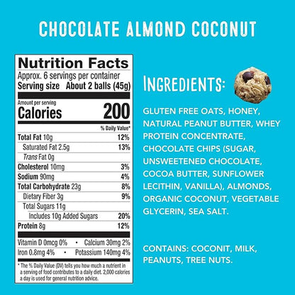 simplyFUEL Whole Food Protein Balls with Probiotics - Chocolate Almond Coconut Snacks - 8g Protein Snack - Gluten Free Energy Balls
