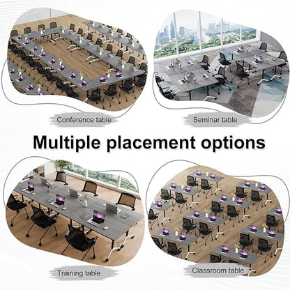 Folding Conference Table,Conference Table with Wheels,Large Flip-Top Training Table,Freely Combinations,Easy to Move for Offices, Schools,Training Rooms（4,Gray,55in
