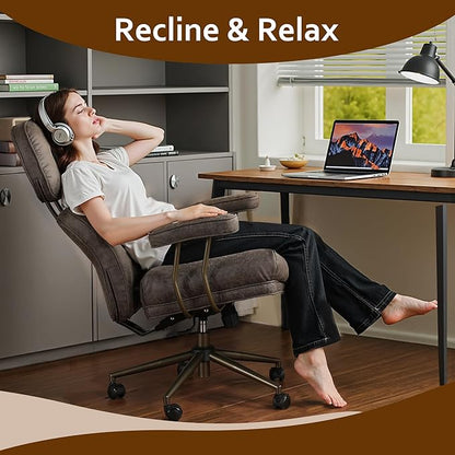 Faux Leather Executive Office Chair - Big and Tall Ergonomic Home Office Chair,Reclining Computer Desk Chairs with Lumbar Support,Adjustable Task Swivel Rolling PC with Wheels,Grey,Suede