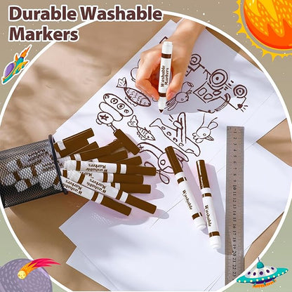 Janlaugh 24 Pcs Washable Markers Bulk Broad Line Markers Coloring Conical Tip Large pens for Kids art projects, Teachers, Students, Toddlers, Party Favors, Classrooms, Donations(Brown)