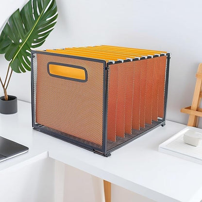 SETTFRFE Letter Size Hanging Folder Organizer,Metal Mesh Hanging File Folder Box,Office File Baskets,Black