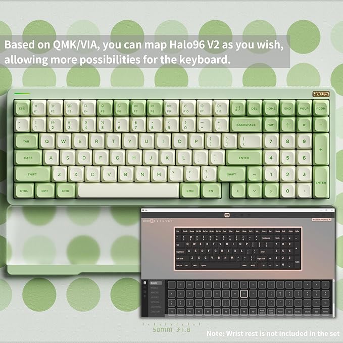nuphy Halo96 V2 Wireless Mechanical Gaming Keyboard, Gasket Structure, 96% Hot Swappable, 99 Keys RGB Backlit, Bluetooth/USB-C/2.4GHz, Raspberry Switches (46gf), Green