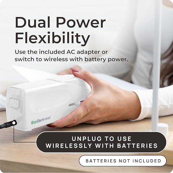 Portable Automatic Electric Stapler Pro - 30 Sheet Capacity, Quiet Operation, Jam-Free and Easy Reload - AC Adapter/Battery Powered, (White)