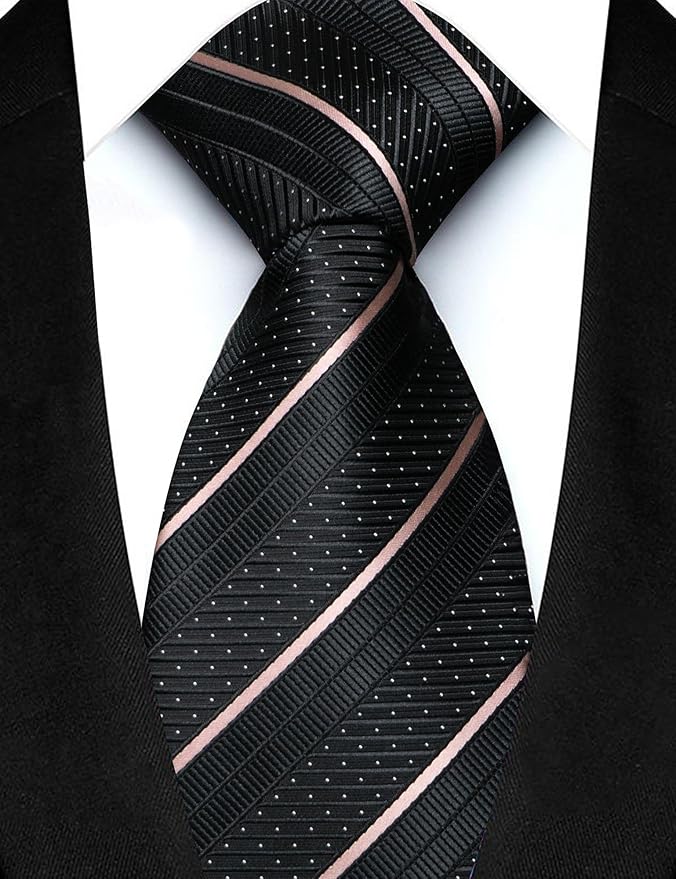 JEMYGINS Mens Striped Tie and Lapel Pin Necktie Pocket Square with Tie Clip Sets for Business Casual 4PCS