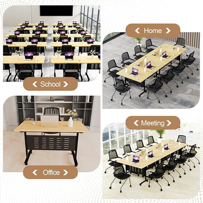 Folding Conference Table,Conference Table with Wheels,Large Flip-Top Training Table,Freely Combinations,Easy to Move for Offices, Schools,Training Rooms（6,A-Yellow,55in
