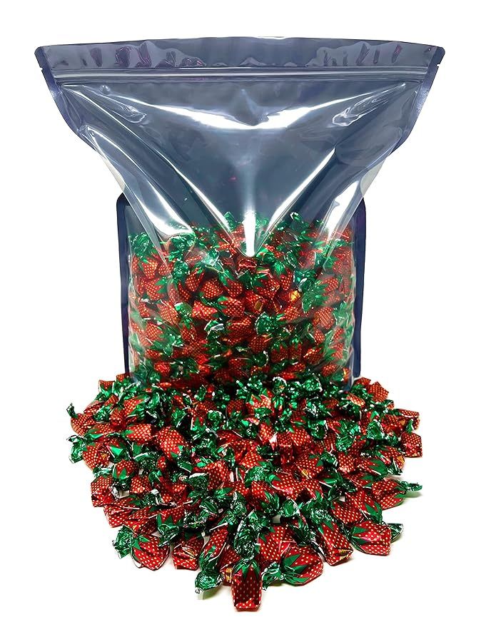 Holiday Strawberry Hard Candy Filled With Real Fruit Pulp - 10 lbs - Strawberry-Flavored Bon Bons Filled with Real Pulp - Bulk American Vintage Candy Assortment - Individually Wrapped, 160 oz.