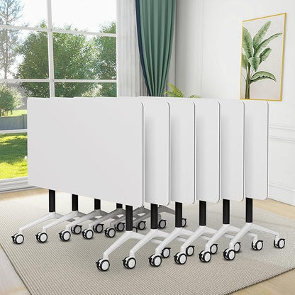 Conference Room Table, 55 Inch Folding Conference Tables with Wheels, Modern Office Meeting Table, Easy Flip & Nest Design, Rectangular Seminar Tables with Metal Frame for 2-24 People (M, 6PCS)