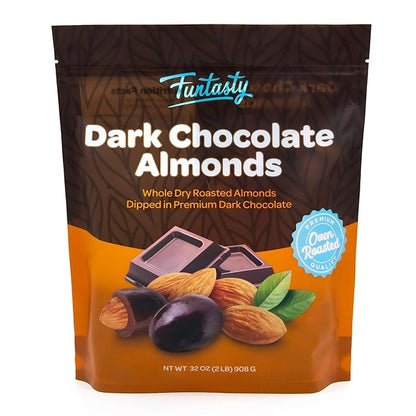 Dark Chocolate Almonds - 2 Pound Bulk Pack - Whole Dry Roasted Dark Chocolate Covered Almonds - Candy for Office, Buffets, Snacking & Gifting - Classic Coated Nuts
