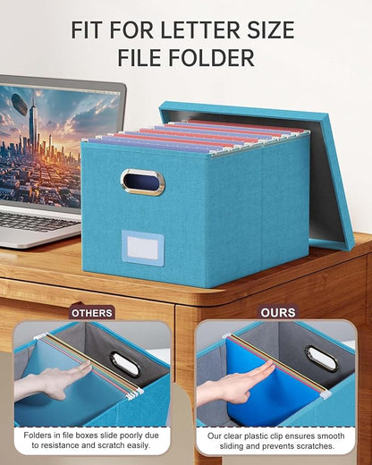 2 Pack File Storage Organizer, Document Organizer, Portable File Box with Lid, Fit for Letter/Legal File Folder Storage,Calamine Blue+Cobalt Green,Box only