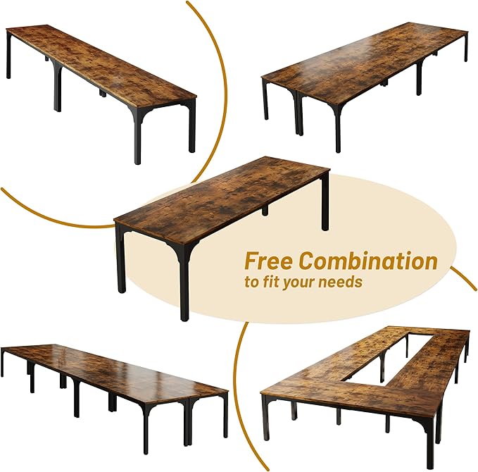 6.56 FT Conference Table, Super Sturdy Large Rectangle Meeting Seminar Table for 8 Person, Long Business Tables (Brown, 1PC)