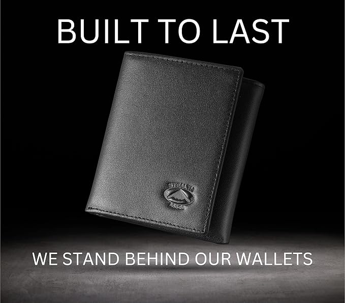Stealth Mode Leather Trifold RFID Wallet For Men With Flip Out ID Holder (Black)