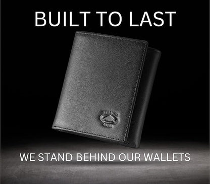 Stealth Mode Leather Trifold RFID Wallet For Men With Flip Out ID Holder (Black)