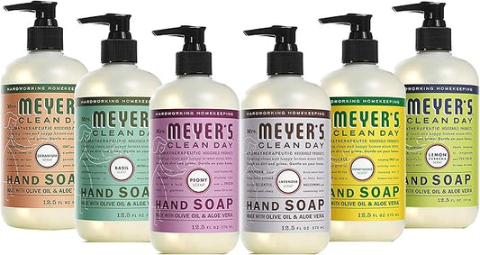 Mrs. MEYER'S New 6 Scent Variety Pack, 1 Peony, 1 Geranium, 1 Honeysuckle, 1 Basil, 1 Lavender, 1 Lemon Verbena, 6 CT