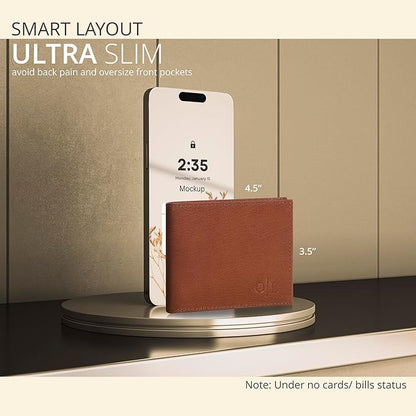 Oak Leathers Slim Leather Wallet for Men - RFID Wallets Credit Card Holder Ultra Thin Gift for Mens, Front Pocket Minimalist Design