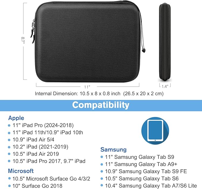 FINPAC Hard Tablet Sleeve Case – Shockproof Bag for 9–11" iPad, Surface Go & Tablets