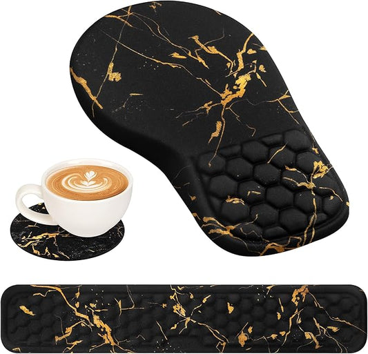 EYROZILL 3 in 1 Ergonomic Wrist Rest for Keyeboard and Mouse, Non-Slip Desk Mouse Pad with Wrist Support, Keyboard Wrist Rest and Mouse Pad Set Massage Design (Black Marble)