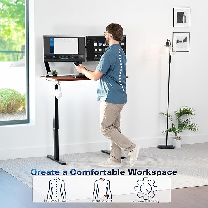 VIVO Electric 43 x 24 in Standing Desk, Memory Height Adjustment, 1B Series, Dark Walnut Top, Black Frame, DESK-1B4D