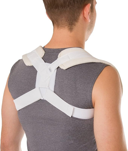 BraceAbility Clavicle Support Brace - Figure 8 Upper Back Brace Posture Corrector for Women and Men, Shoulder Straightener, Kyphosis Relief, Sling for Injuries and Fractures (Medium)