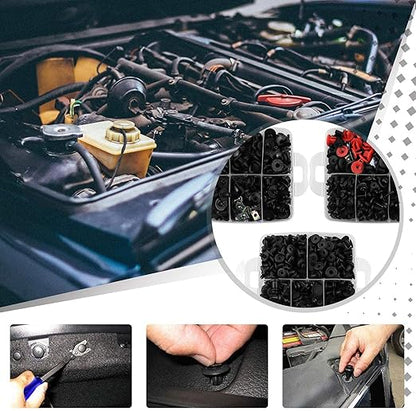 Car Push Retainer Clips 855PCS Auto Fasteners Assortment-24 Most Popular Sizes Nylon Bumper Fender Rivets with 10 Cable Ties and Blue Fastener Remover for Ford GM Toyota Honda Chrysler Benz Nissan