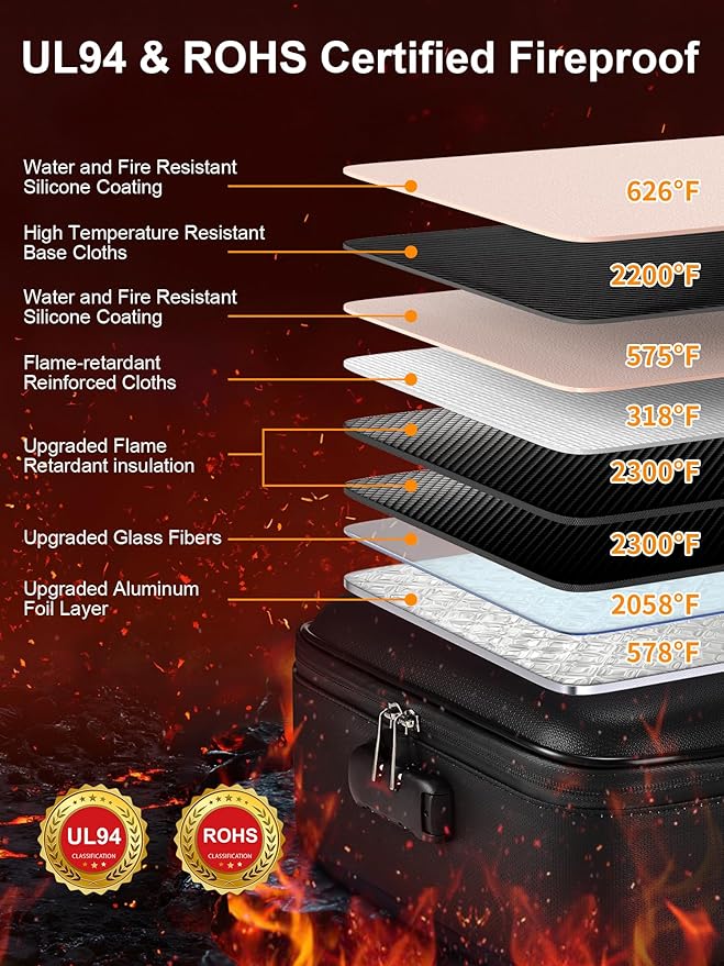 SMARTAKE Fireproof Document Box with Lock, Hard Case Waterproof Safe Box File Organizer, for Important Documents Papers Passports Certificates Laptop Money Safe Storage, Black (15x11.5x5.5 Inch)