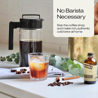 Takeya Tritan Cold Brew Coffee Maker - Airtight Pitcher with Leak-Free Lid - BPA-Free Cold Brew Maker with Silicone Handle - Dishwasher-Safe Pitcher for Homemade Cold Brew - 2 Quart, Black
