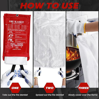 6 Sets Emergency Fire Blanket for Home Fire Suppression Thermal Blankets with Emergency Whistles, Hooks and Gloves for Kitchen, Fireplace, Car, Office, 39.3" x 39.3"