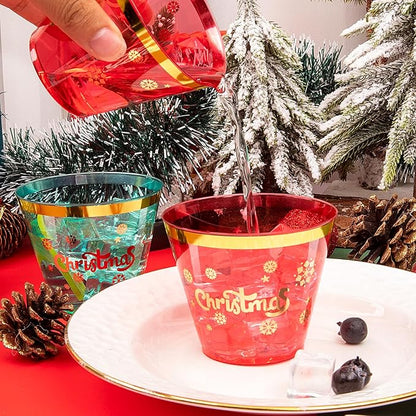 WELLIFE 60Pcs 9oz Christmas Plastic Cups, Disposable christmas Cups, Christmas plastic Tumblers, Includes 30Pcs Green cup and 30Pcs Red cups
