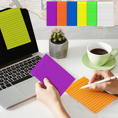 Yinder 6 Pack 180 Sheets Pastel Transparent Sticky Notes Translucent Clear Lined Self Sticky Note, Back to School Gifts for Bible Tabs, Book Tabs, School Supplies, Office, 4 x 6 Inch(Bright Color)