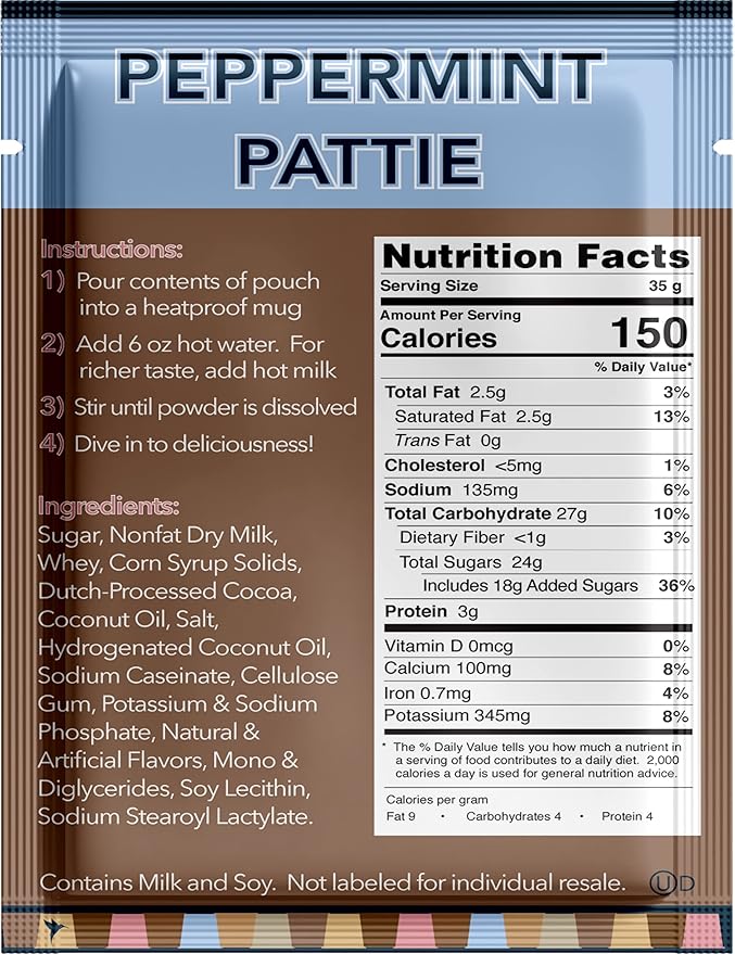 Double Donut Flavored Hot Chocolate Packets, Peppermint Pattie, Peppermint Hot Chocolate, Hot Peppermint Cocoa Mix, 32 Count (Pack of 1)