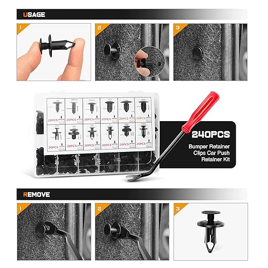 GOOACC - GRC-33 240PCS Bumper Retainer Clips Car Plastic Rivets Fasteners Push Retainer Kit Most Popular Sizes Auto Push Pin Rivets Set -Door Trim Panel Fender Clips for GM Ford Toyota Honda Chrysler