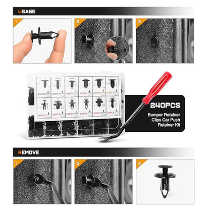 GOOACC - GRC-33 240PCS Bumper Retainer Clips Car Plastic Rivets Fasteners Push Retainer Kit Most Popular Sizes Auto Push Pin Rivets Set -Door Trim Panel Fender Clips for GM Ford Toyota Honda Chrysler
