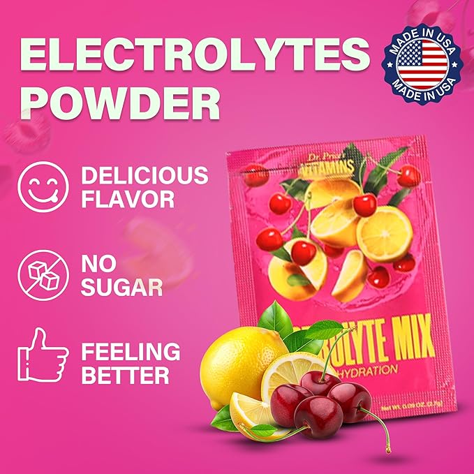 Dr. Price’s Electrolytes Powder Packets | Cherry Lemonade 30 Servings | Sugar Free Hydration Packets with 72+ Trace Minerals | Keto, Vegan, Electrolyte Drink Mix | Doctor-Formulated, Made in USA