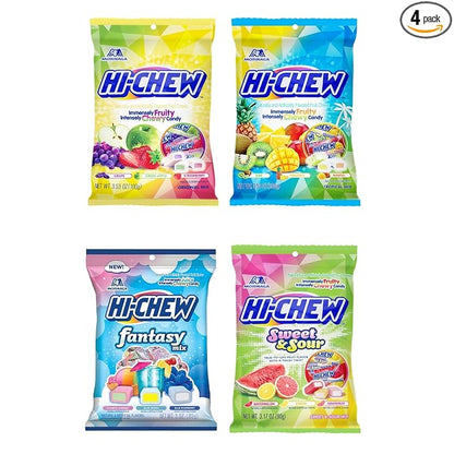 HI-CHEW Variety Mix, Pack of 4 Bags - 17 Flavor Assort Sweet and Sour Chewy Candy, Unique Fun Soft - Immensely Juicy Fruity Candy Flavors - Individually Wrapped for Sharing