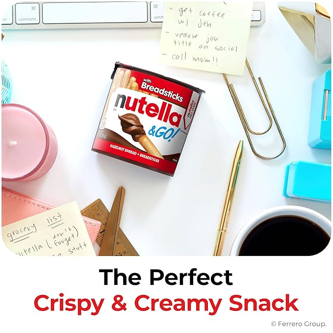 Nutella & GO! Bulk 12 Pack, Hazelnut and Cocoa Spread with Breadsticks, Stocking Stuffers, Snack Cups, 1.8 oz Each