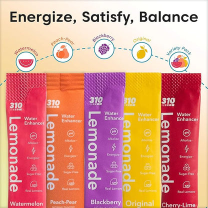 310 Nutrition Lemonade Sugar-Free Water Flavoring Packets - Powdered Drink Mixes & Flavorings with Alkalizing Minerals - Water Enhancer Packets for Energy & Instant Hydration - Ginger 30 Singles