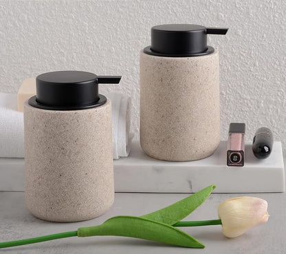 Resin Hand Soap Dispenser Easy-to-Press Liquid Pump, Refillable Soap Dispenser with Sandstone Like Finish, Waterproof Bottle Labels for Bathroom Kitchen Dish Lotion (Beige,10 oz)