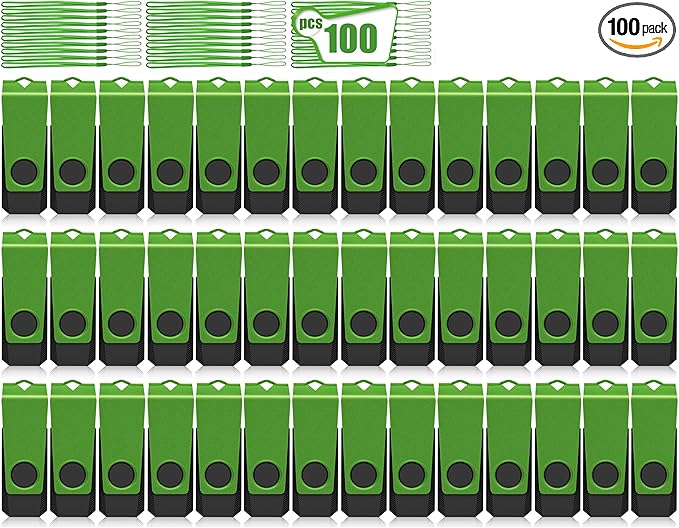 AGECASH 1GB USB Flash Drive 100 Pack Bulk USB Thumb Drive Green Swivel USB 2.0 Flash Drives Memory Stick 1GB USB Drive Pack of 100 Pen Drive Jump Drive Multipack for Data Stroage and Backup