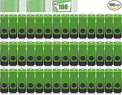 AGECASH 1GB USB Flash Drive 100 Pack Bulk USB Thumb Drive Green Swivel USB 2.0 Flash Drives Memory Stick 1GB USB Drive Pack of 100 Pen Drive Jump Drive Multipack for Data Stroage and Backup