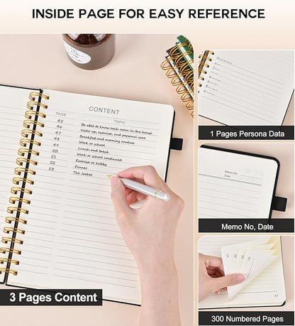 Large Spiral Notebook Journal for Women Men - 300 Numbered Lined Pages, College Ruled, A4 Hardcover Spiral Bound Notebook for School, Work, Note Taking, Writing, Leather Spiral Journal 8.5"x11"