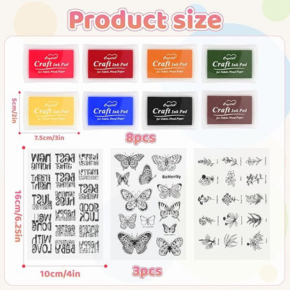 Craft Ink Pads and Clear Stamps Set for Card Making, 8 Washable Finger Stamp Pad,Rubber Stamps for Journaling, Scrapbooking, DIY Arts Craft Beginner Kit for Teens and Adults
