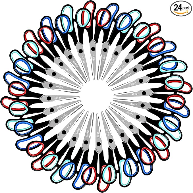 Scissors Set of 24-Pack, Rkqoa 8" All Purpose Pure Black Scissors - Thick Sharp Shears for Office School Sewing Craft Supplies, Classroom Must have, High/Middle School Student Teacher Scissor Bulk