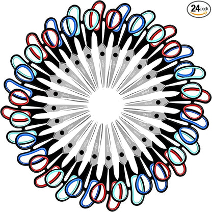 Scissors Set of 24-Pack, Rkqoa 8" All Purpose Pure Black Scissors - Thick Sharp Shears for Office School Sewing Craft Supplies, Classroom Must have, High/Middle School Student Teacher Scissor Bulk