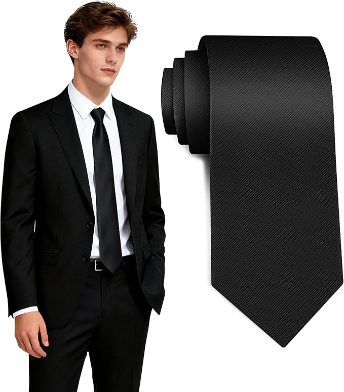 Fineknot Black Ties for Men, Formal Neckties for Men, Solid Color Mens Ties for Business, Wedding, Party, Mens Neck Tie